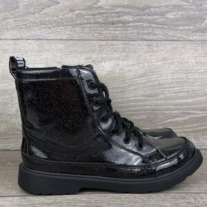 Ugg Robley Glitter Black Patent Leather Big Girl Sz 6/Women’s 7 Zip Lace Up Boot